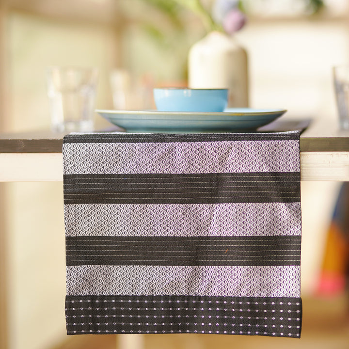 Handmade Stripe Design Khunn Fabric Cotton Table Runner | 12 x 60 Inch