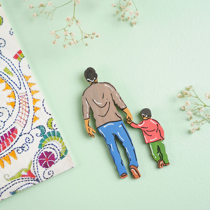 Personalized Walking Together Theme MDF Wood Fridge Magnet For Fathers