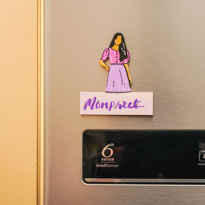 Personalized Hand-painted Cute Girl Theme MDF Wood Fridge Magnet