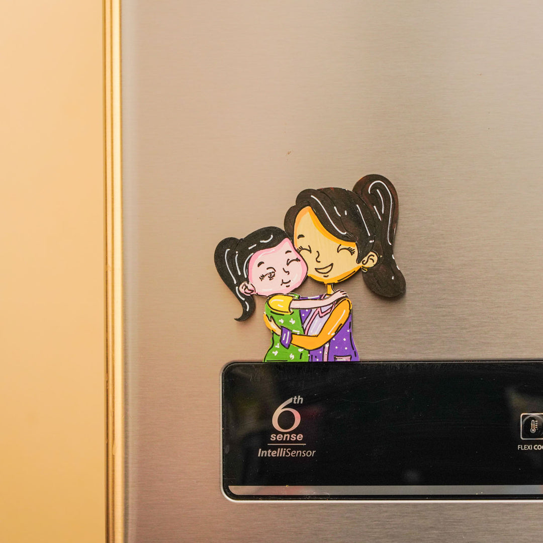 Personalized Mom & Daughter Theme MDF Wood Fridge Magnet For Mothers