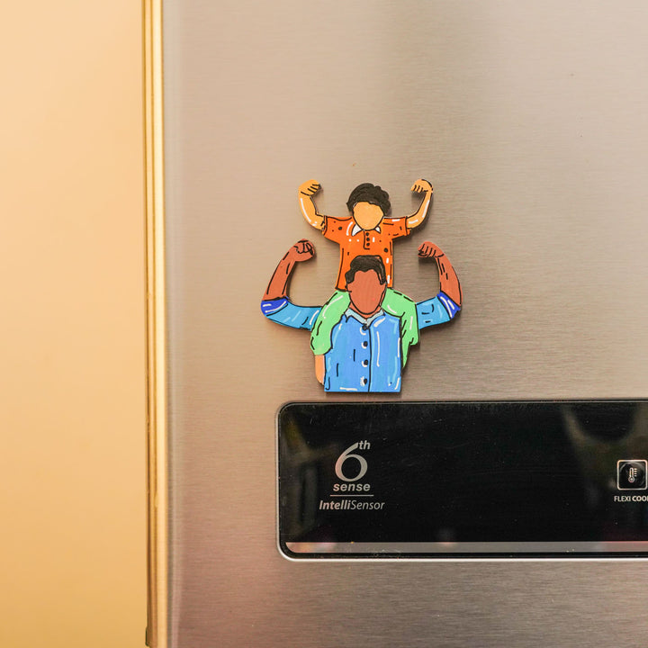 Personalized Cute Dad & Son Theme MDF Wood Fridge Magnet For Fathers