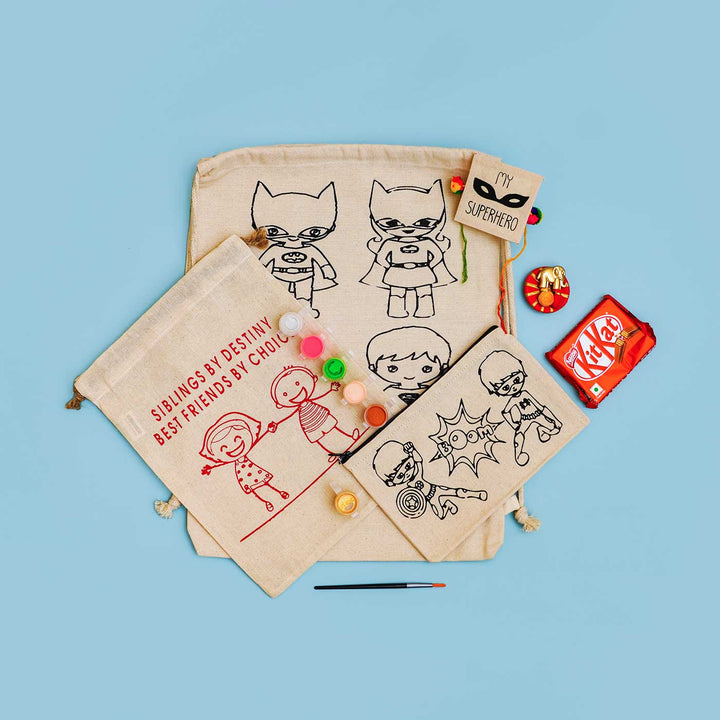 Eco-Friendly Fabric Painting DIY Rakhi Hamper With Rice & Roli