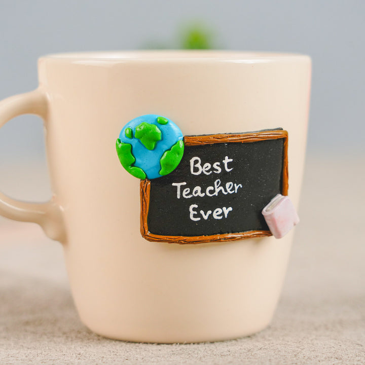 Personalized Hand-Painted Polymer Clay Best Teacher Theme Ceramic Mug