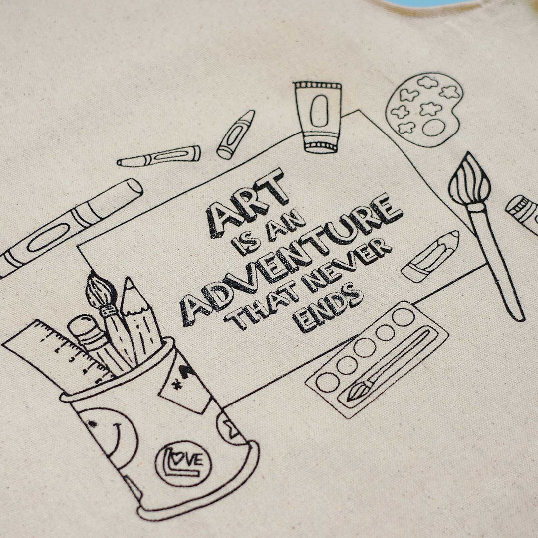 Eco Friendly Fabric Painting Diy Rakhi Hamper With Rice Roli 4 - Close-up of Canvas Apron Design