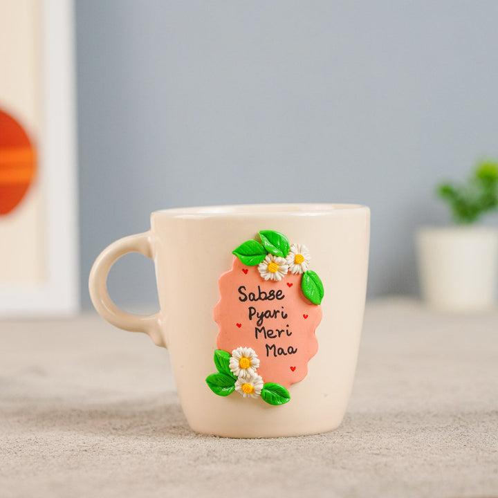 Pesonalized Hand-Painted Polymer Clay Floral Theme Ceramic Mug For Mothers