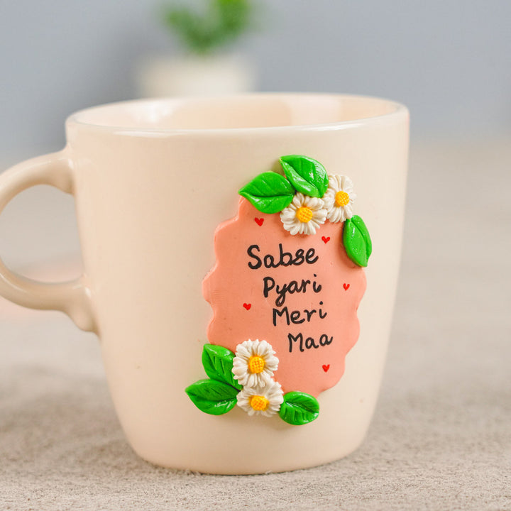 Pesonalized Hand-Painted Polymer Clay Floral Theme Ceramic Mug For Mothers