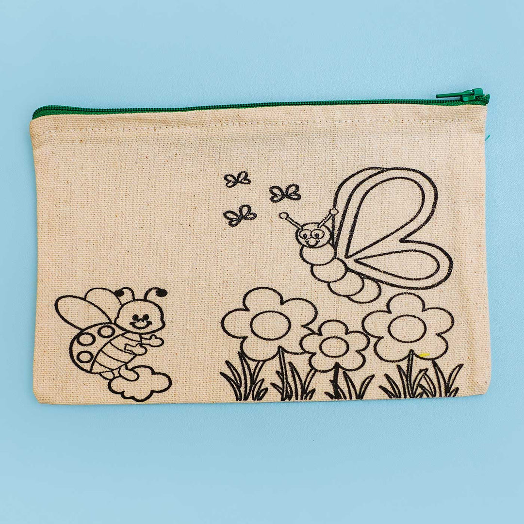 Eco Friendly Fabric Painting Diy Rakhi Hamper With Rice Roli 4 - Front View of Butterfly Print Pencil Pouch