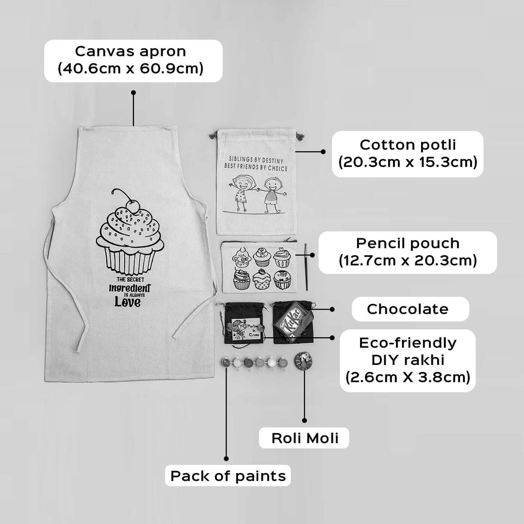 Eco Friendly Fabric Painting Diy Rakhi Hamper With Rice Roli 4 - Labeled Dimensions and Accessories Layout