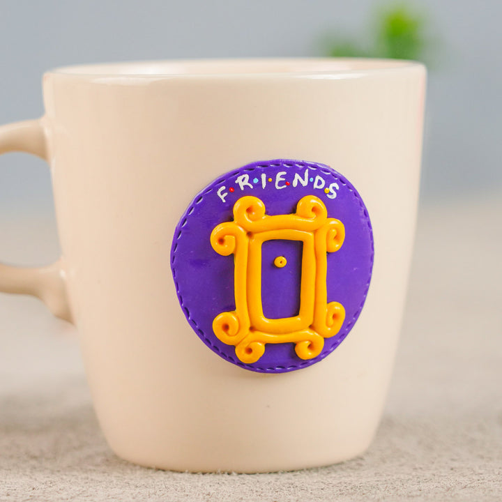 Hand-Painted Polymer Clay Friends Theme Ceramic Mug