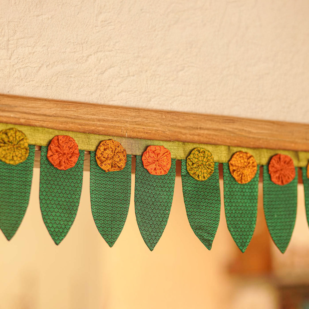 42 Inch Handmade Mango Leaf Marigold Flower Design Khunn Fabric Cotton Toran