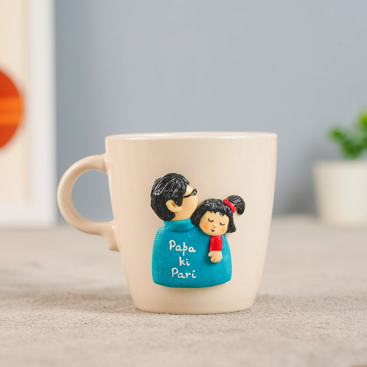 Personalized Hand-Painted Polymer Clay Papa And Daughter Theme Ceramic Mug