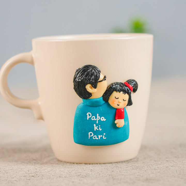 Personalized Hand-Painted Polymer Clay Papa And Daughter Theme Ceramic Mug