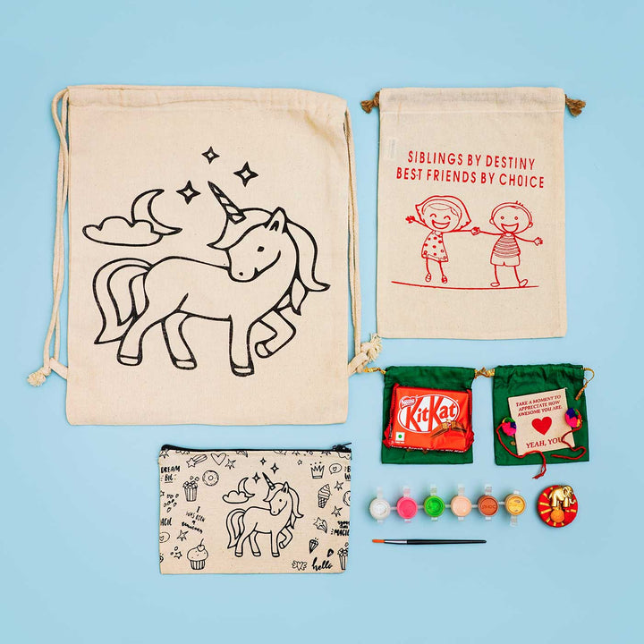 Eco-Friendly Fabric Painting DIY Rakhi Hamper With Rice & Roli