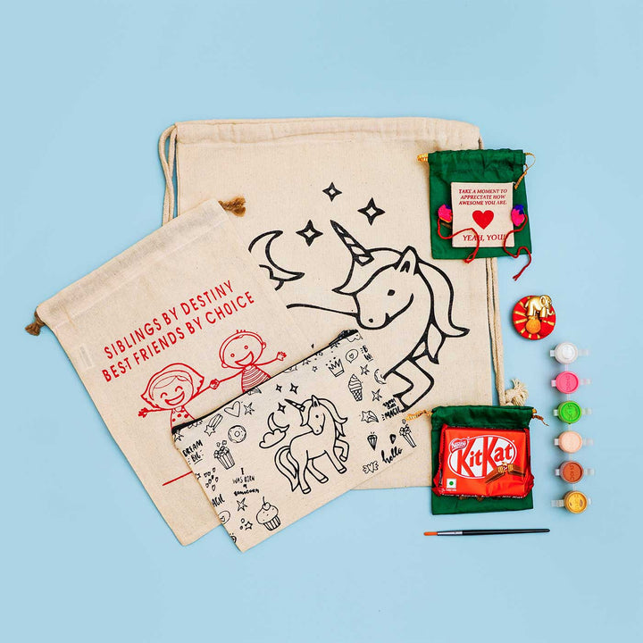 Eco-Friendly Fabric Painting DIY Rakhi Hamper With Rice & Roli