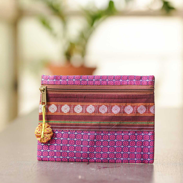 Assorted Cotton Khunn Purse With Floral Charm | Set Of 4
