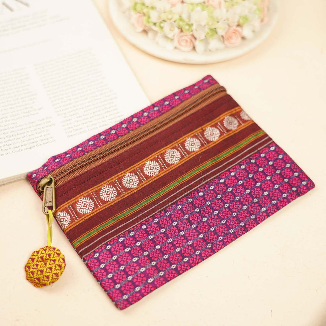 Assorted Cotton Khunn Purse With Floral Charm | Set Of 4