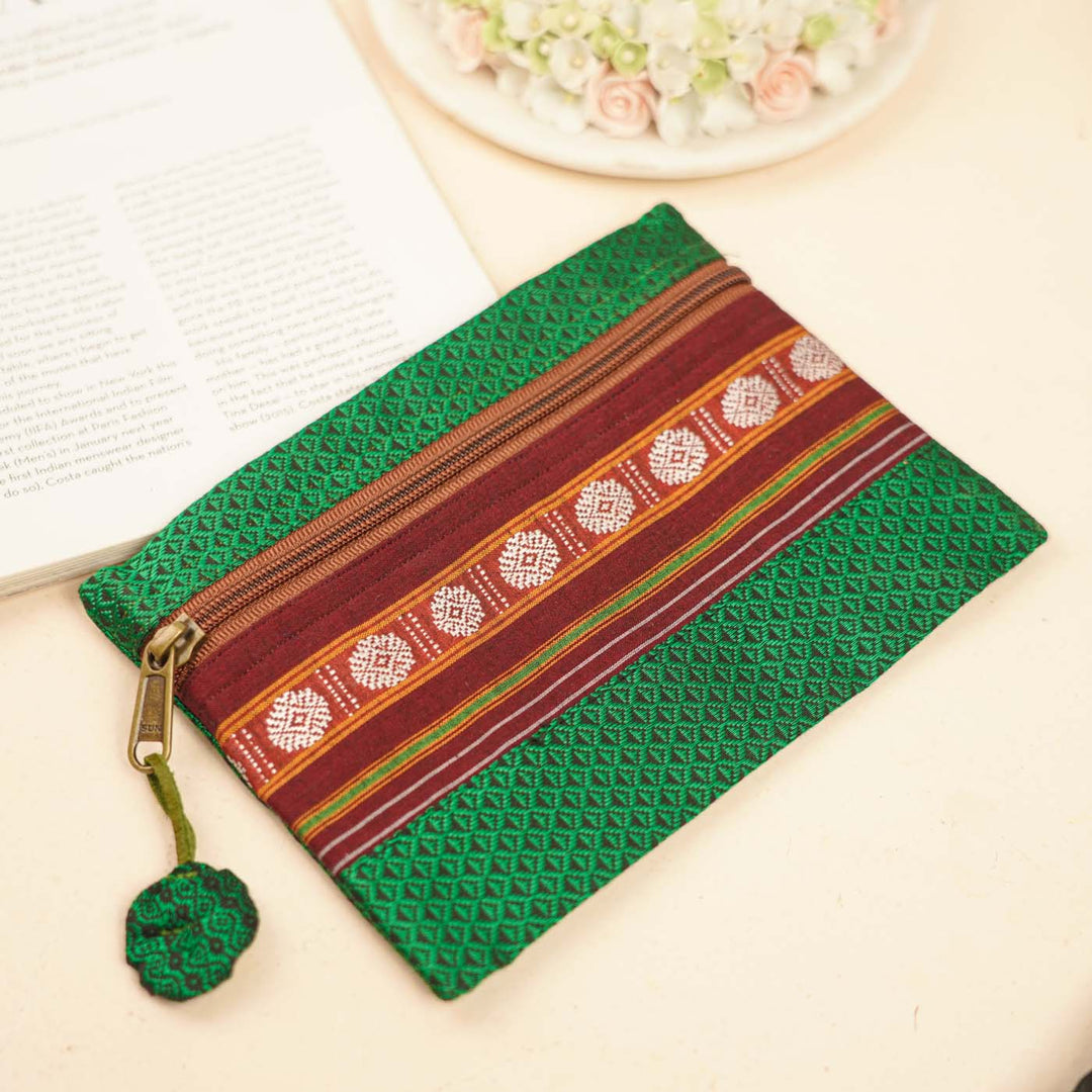 Assorted Cotton Khunn Purse With Floral Charm | Set Of 4