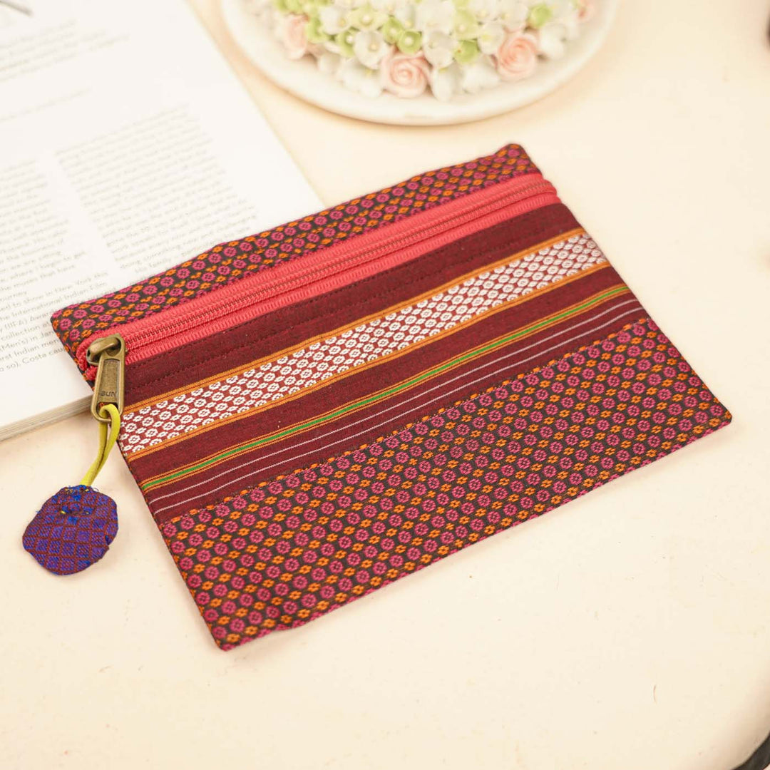 Assorted Cotton Khunn Purse With Floral Charm | Set Of 4