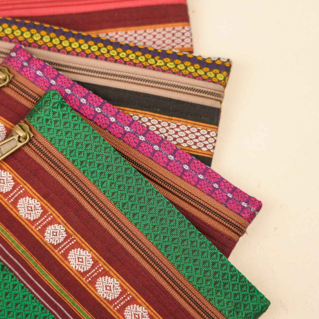 Assorted Cotton Khunn Purse With Floral Charm | Set Of 4