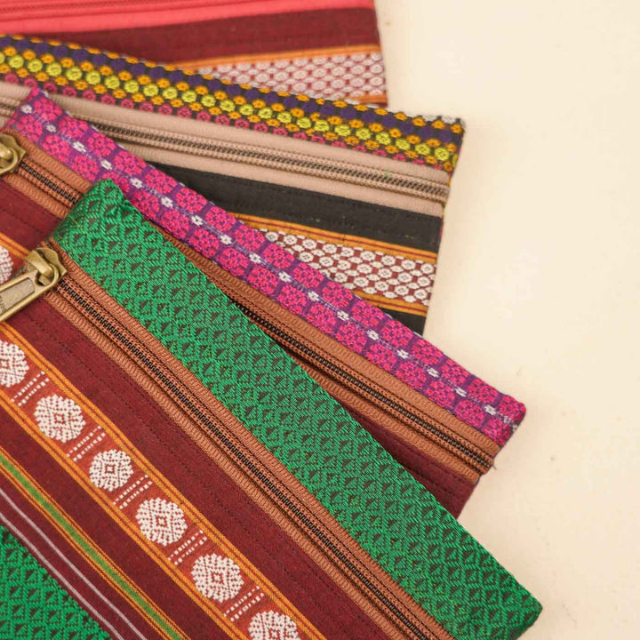 Assorted Cotton Khunn Purse With Floral Charm | Set Of 4