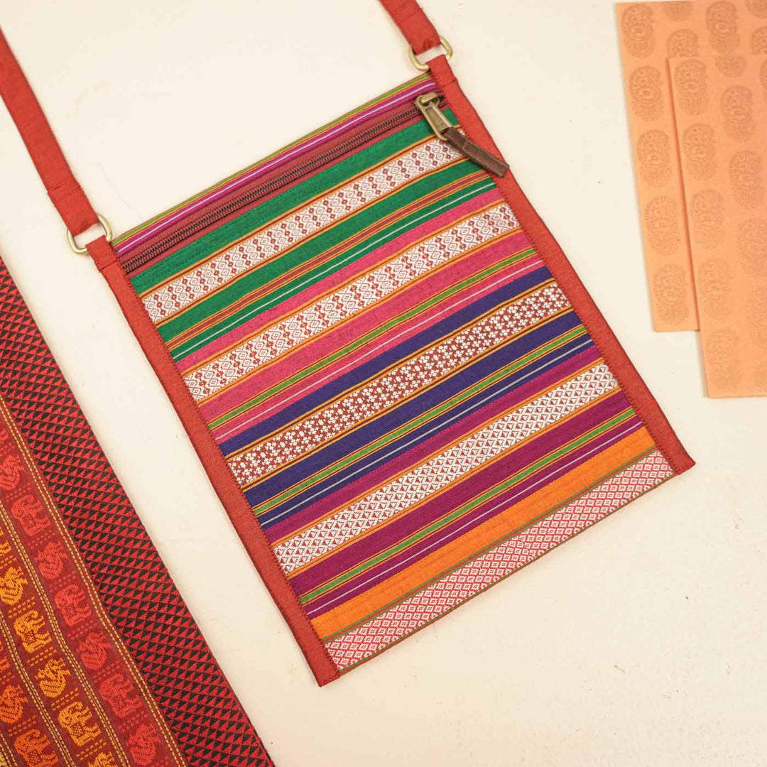 Handmade Traditional Indian Textiles Design Khunn Fabric Cotton Sling Bag