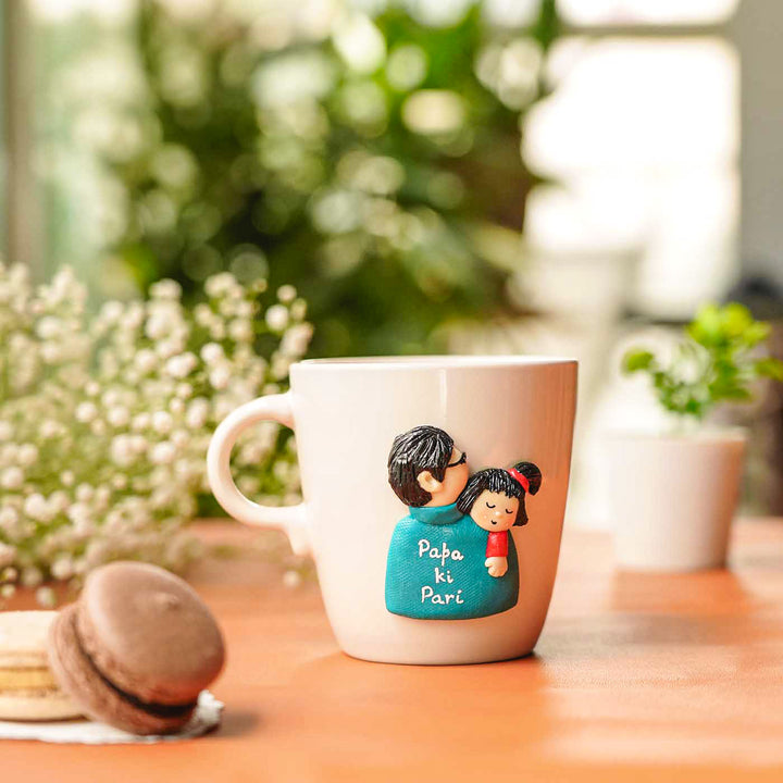 Personalized Hand-Painted Polymer Clay Papa And Daughter Theme Ceramic Mug