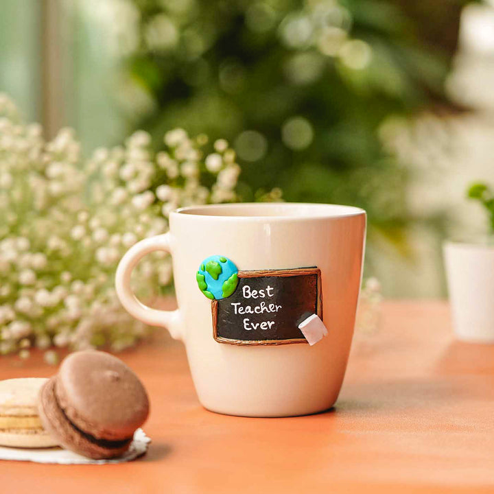 Personalized Hand-Painted Polymer Clay Best Teacher Theme Ceramic Mug