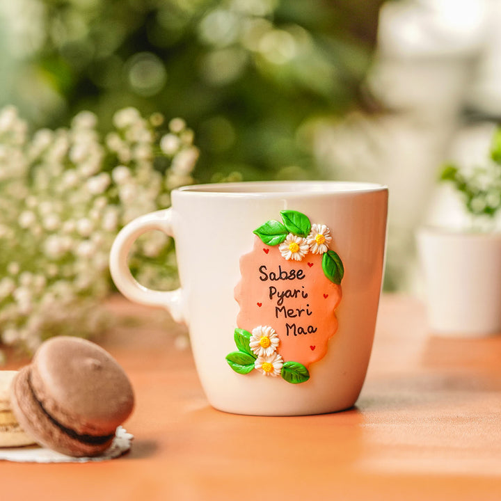 Pesonalized Hand-Painted Polymer Clay Floral Theme Ceramic Mug For Mothers