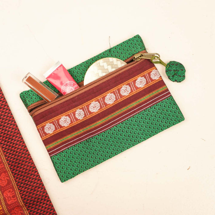 Assorted Cotton Khunn Purse With Floral Charm | Set Of 4