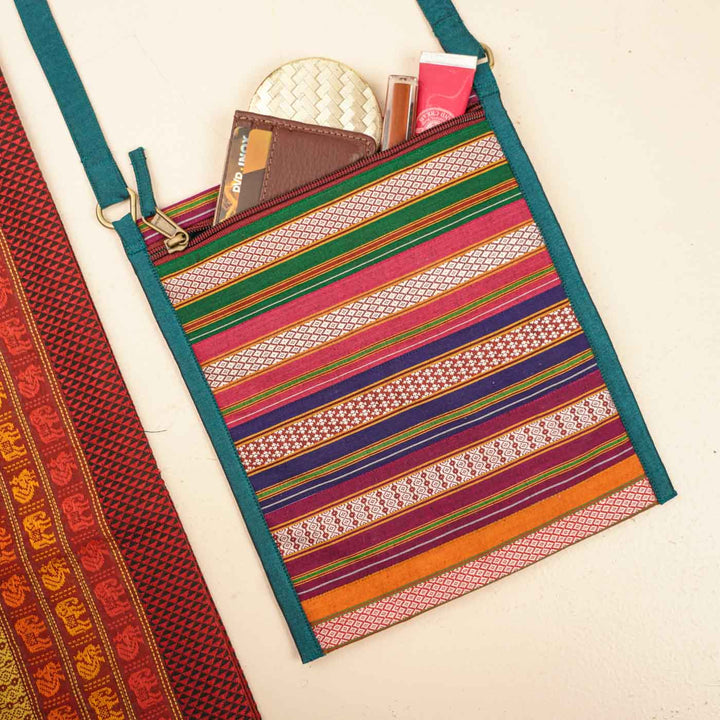 Handmade Traditional Indian Textiles Design Khunn Fabric Cotton Sling Bag
