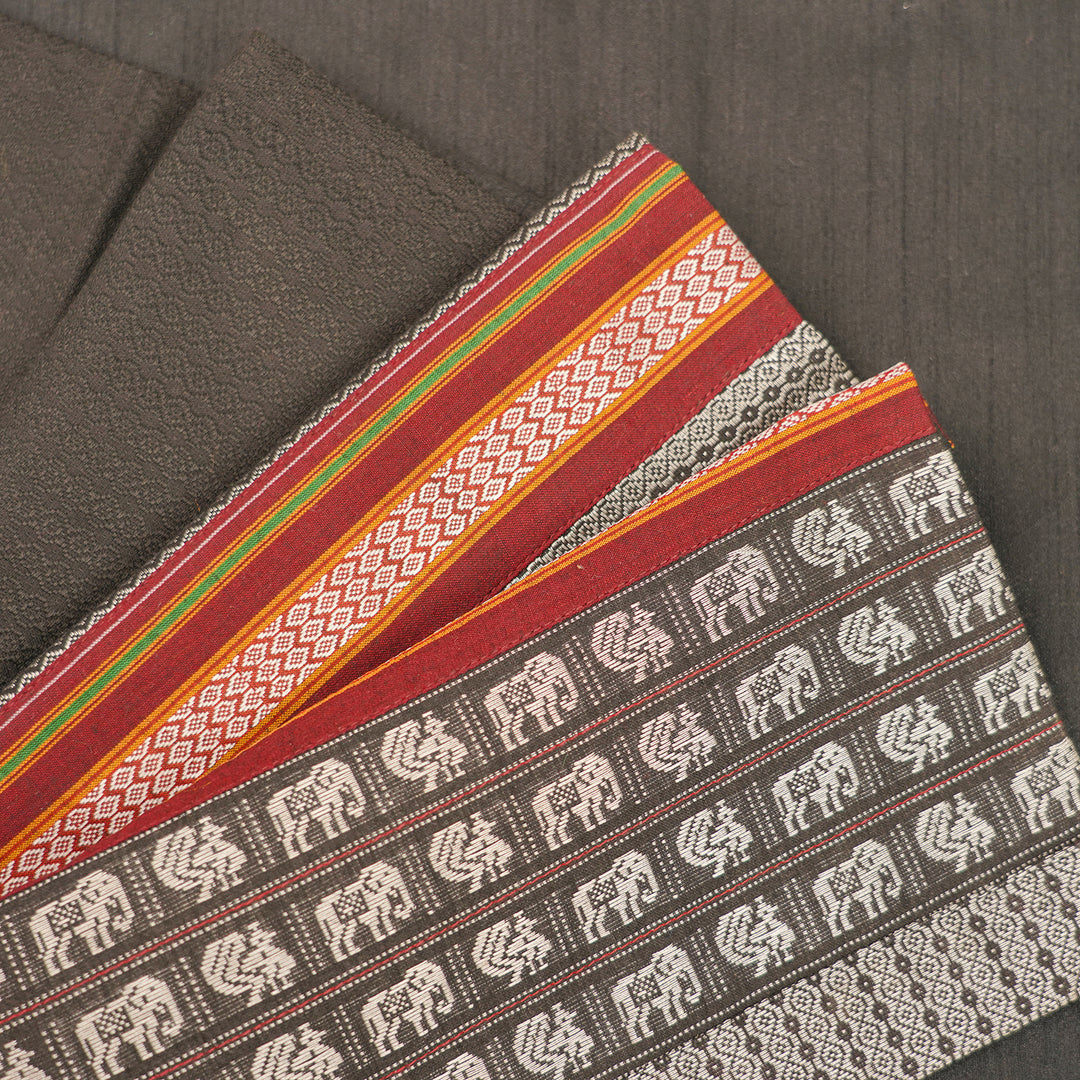 Handmade Black Elephant Design Khunn Fabric Cotton Table Runner | 12 x 60 Inch