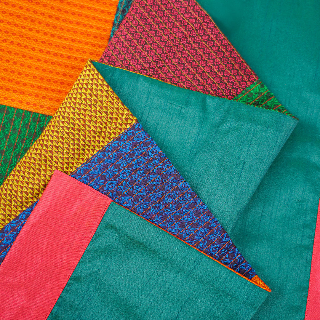 Handmade Multicolor Nava Rasa Design Khunn Fabric Cotton Table Runner | 12 x 60 Inch