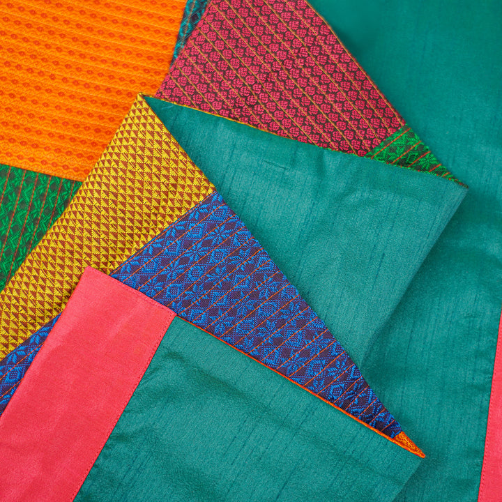 Handmade Multicolor Nava Rasa Design Khunn Fabric Cotton Table Runner | 12 x 60 Inch
