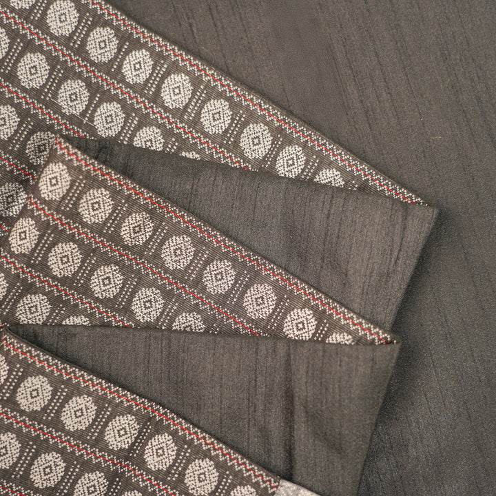 Handmade Black Circular Floral Patterns Khunn Fabric Cotton Table Runner | 12 x 60 Inch