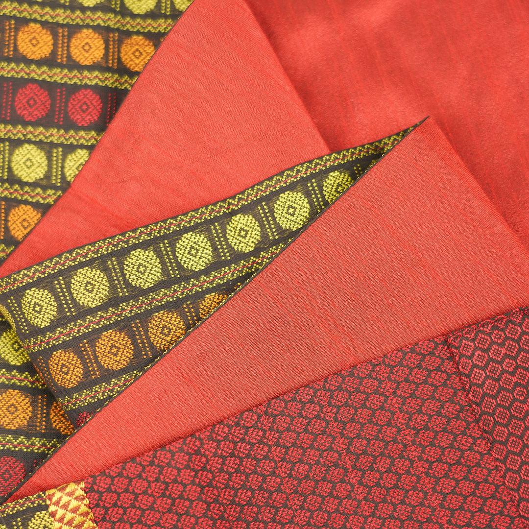 Handmade Colorful Rudraksha Design Khunn Fabric Cotton Table Runner | 13 x 60 Inch