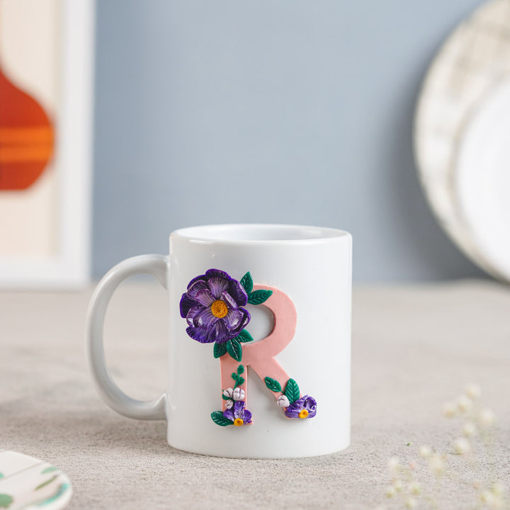 Personalized Polymer Clay Purple Floral Theme Ceramic Mug