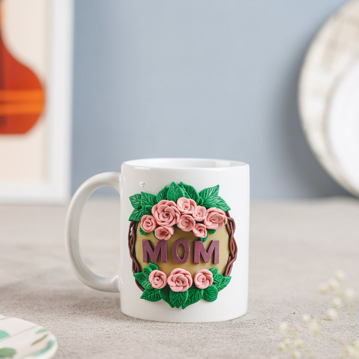 Personalized Hand-Painted Floral Wreath Theme Clay Mug For Mothers