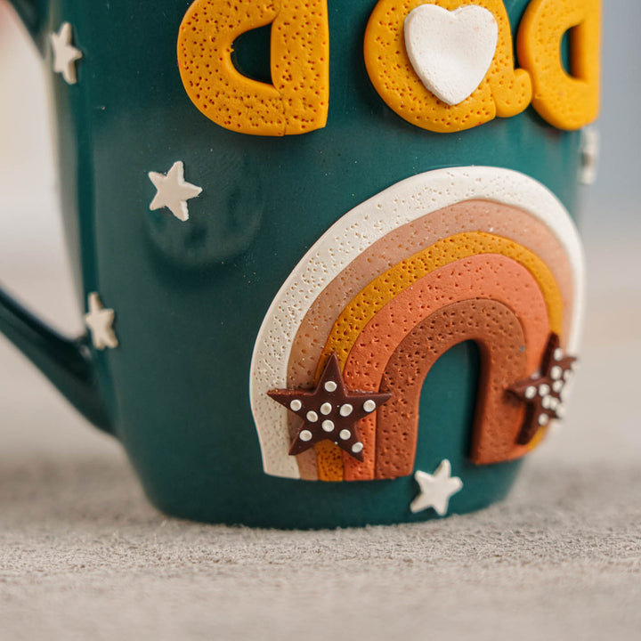 Polymer Clay Star And Rainbow Theme Ceramic Mug For Fathers