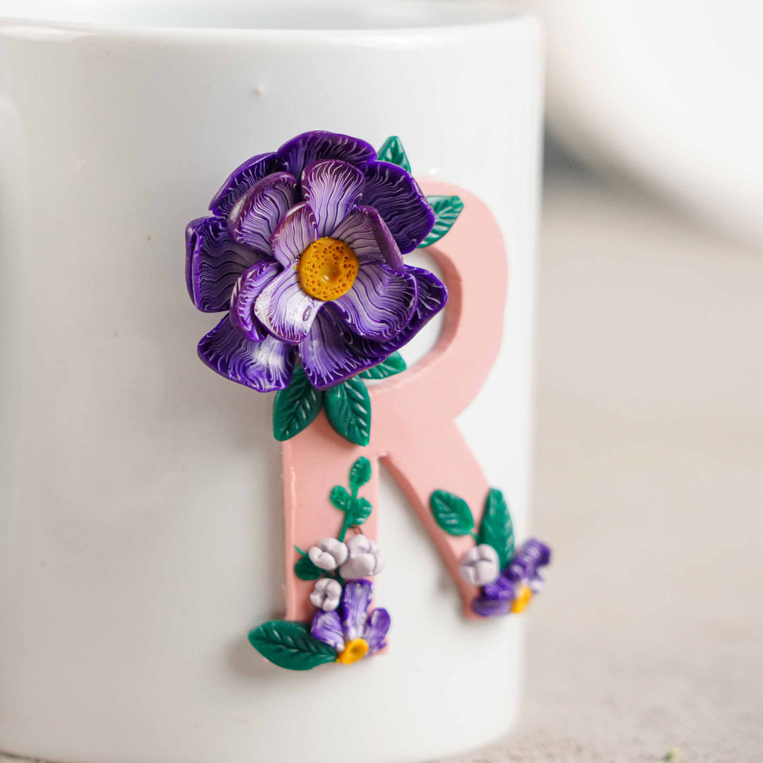 Personalized Polymer Clay Purple Floral Theme Ceramic Mug