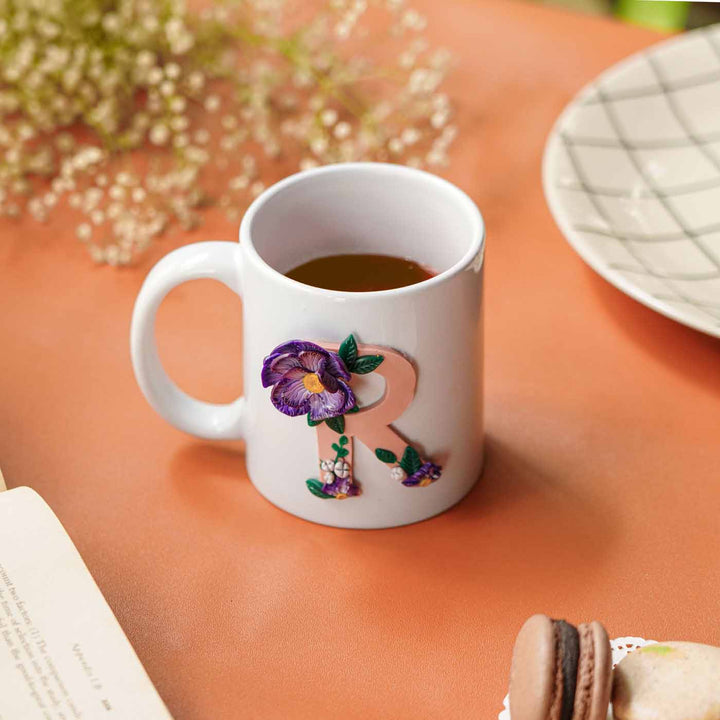 Personalized Polymer Clay Purple Floral Theme Ceramic Mug