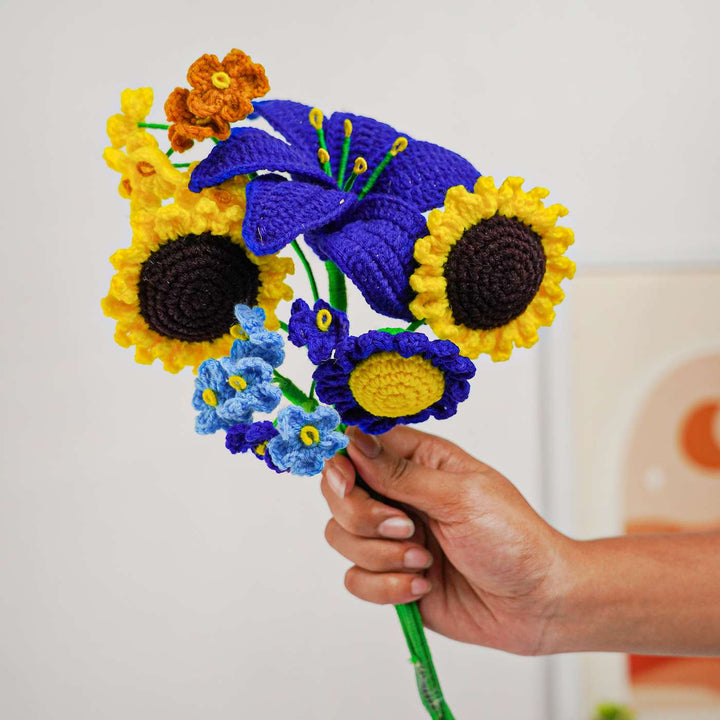 Handmade Crochet Van Gogh's Starry Night Theme Flower Bouquet With Lights