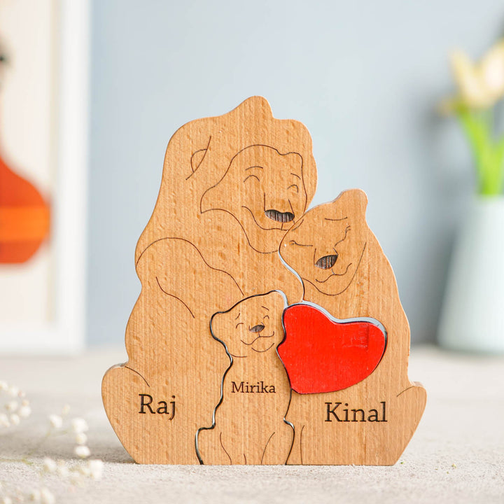 Personalized Lion Family Wooden Figurine