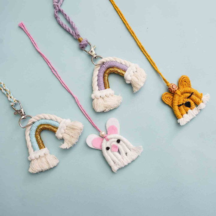 Handmade Macrame Tiger Design Cotton Kids Rakhi for Girls With Chocolates & Roli Chawal