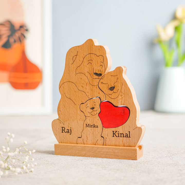 Personalized Lion Family Wooden Figurine