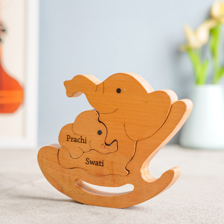 Personalized Elephant Mom & Baby Wooden Figurine