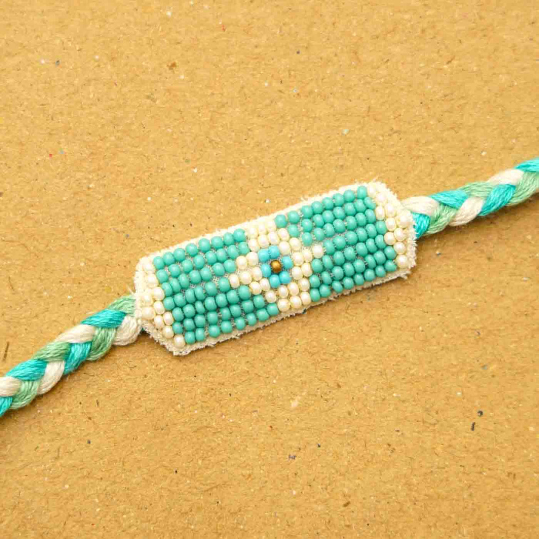 Reusable Beaded Evil Eye Rakhi With Roli Chawal - Close-up of bracelet beadwork