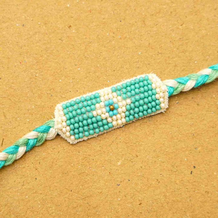 Reusable Beaded Evil Eye Rakhi With Roli Chawal - Close-up of bracelet beadwork