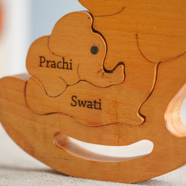 Personalized Elephant Mom & Baby Wooden Figurine
