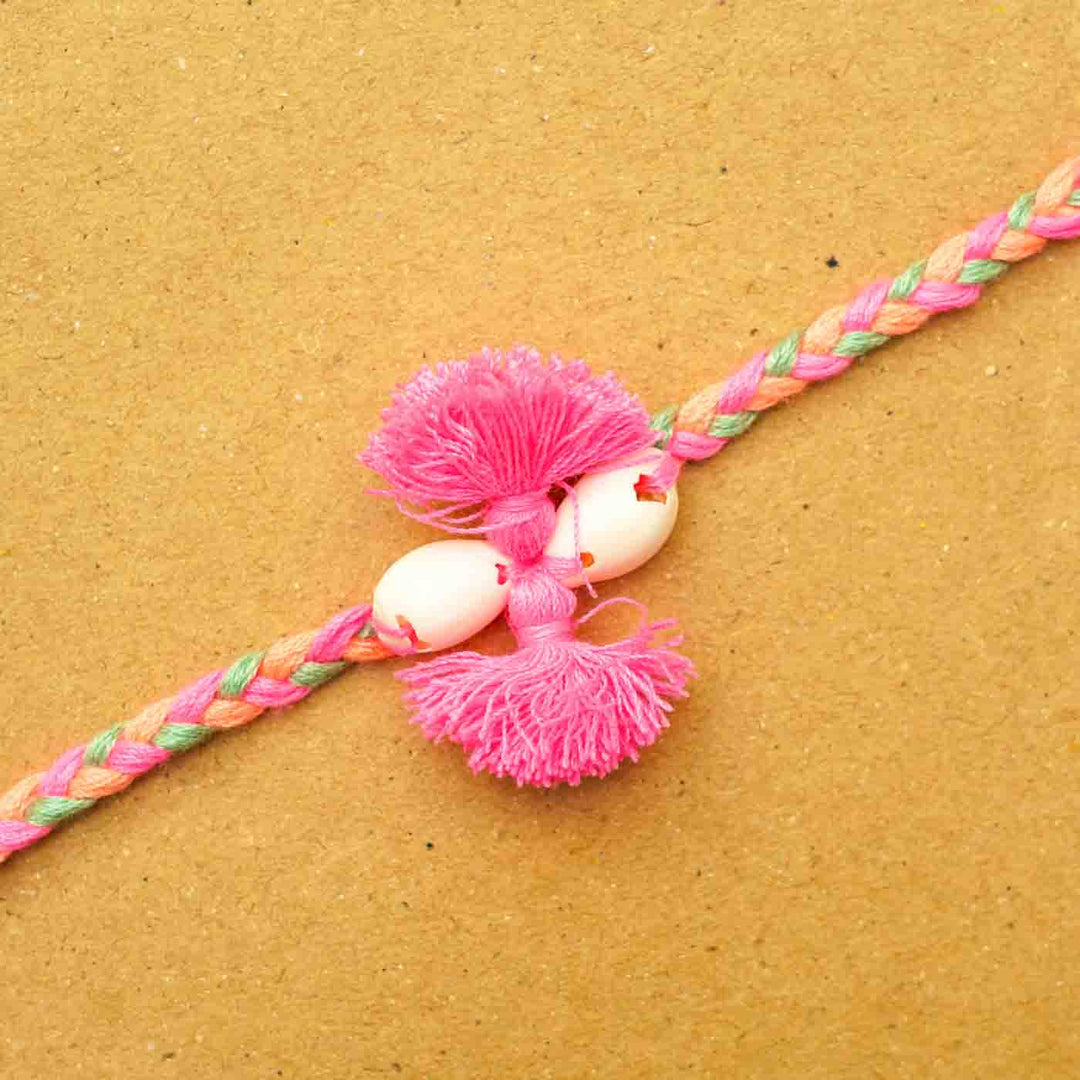 Reusable Beaded Tassel Rakhi With Roli Chawal - Close-up of Bracelet Design