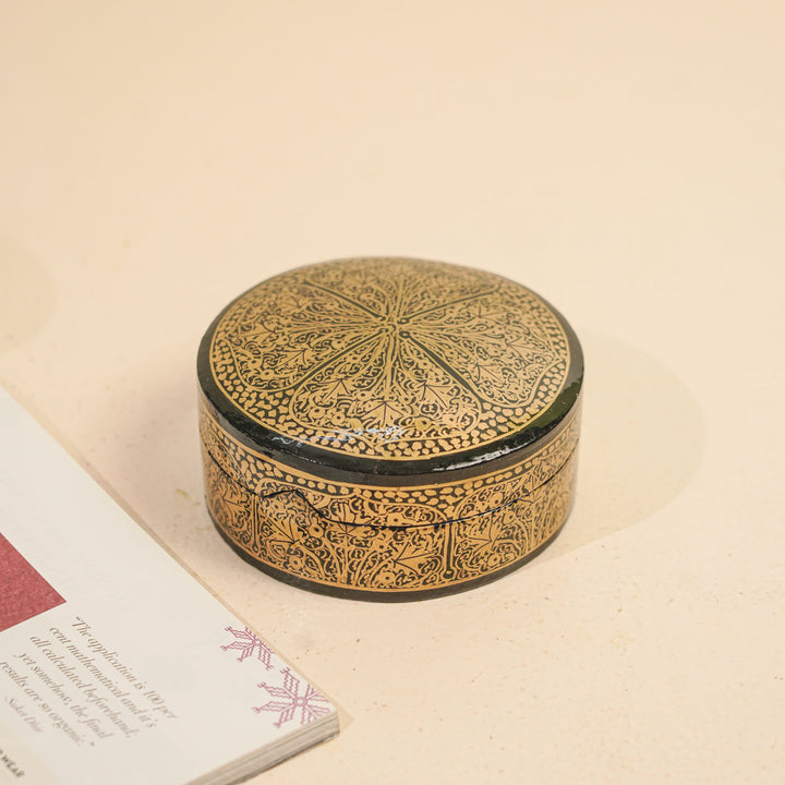 Hand-painted Black & Gold Paper Mache Coaster Set | Includes 6 Coasters, 1 Box
